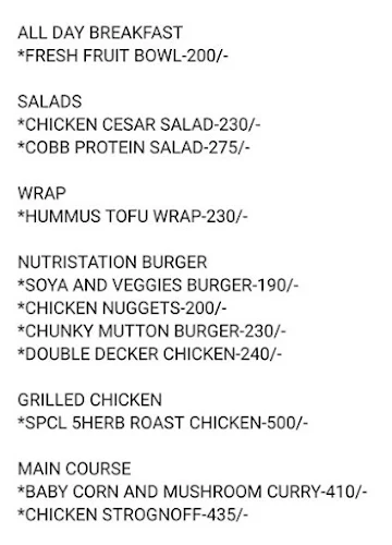 The Nutristation menu 