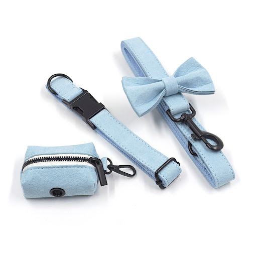 Title 9, Light Blue Short Velvet Pet Collar with Black B...