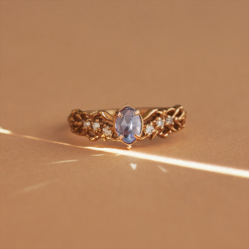 Title 3, Natural Cordierite Elongated Stone Ring. Fashio...