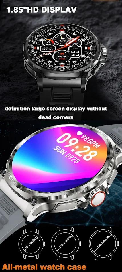 Smartwatch z dużym ekranem HD, połączeniami Bluetooth, monitorowaniem tętna i tlenu we krwi dla zdrowia i wygody.