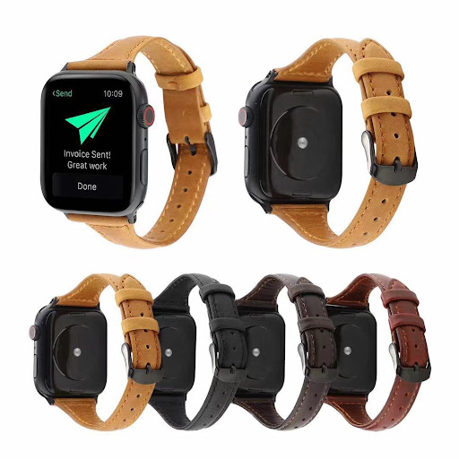 Title 5, Thin leather watch strap with buckle, ideal for...