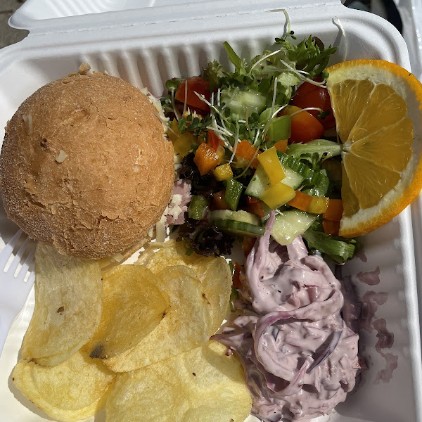 Freshly made GF roll and side salad