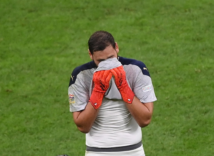 Italy goalkeeper Gianluigi Donnarumma looks dejected after the Uefa Nations League semi-final defeat against Spain at the San Siro, Milan on October 6, 2021