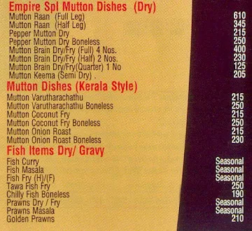 Empire Restaurant menu 