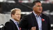 Tony Brown (left) was assistant coach to Jamie Joseph when the Highlanders marched to the Super Rugby title in 2014. Here they are at King's Park for the clash against the Sharks that year. File image