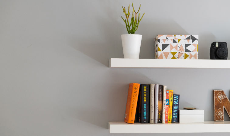 White floating shelves