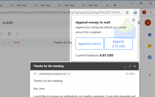 MoneyMessage chrome extension