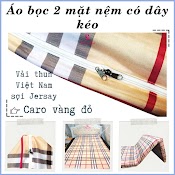 [Caro Vàng Đỏ] Áo Bọc Nệm 2 Mặt Có Dây Kéo Full Size Vải Thun Lạnh Việt Nam Sợi Jersay Mẫu Sọc Vỏ Bọc Bảo Vệ Nệm