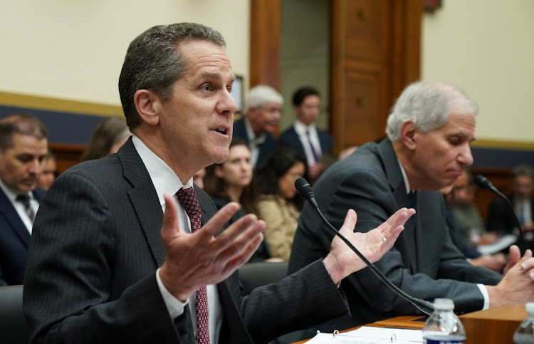 Federal Reserve Board vice chair for supervision Michael Barr, left, testifes at a House Financial Services Committee hearing on the response to the recent bank failures of Silicon Valley Bank and Signature Bank, on Capitol Hill in Washington, US, on March 29 2023. Picture: KEVIN LAMARQUE/REUTERS