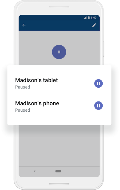 Écran de téléphone Google sur lequel il est indiqué que la tablette et le téléphone de Madison ont été mis en pause