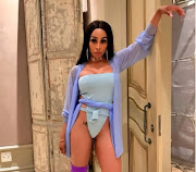 Khanyi Mbau pushes boundaries with a blue body suit. 