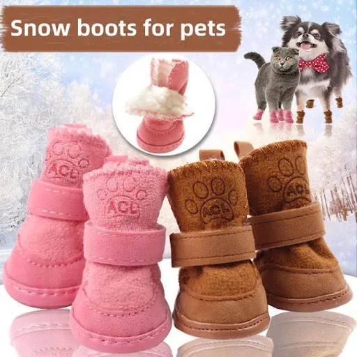 4pcs/set Pet Dog Shoes Winter Warm Shoes for Small Medium Dogs Anti-slip Puppy Rain Snow Boots Footwear Cat Dog Walking 