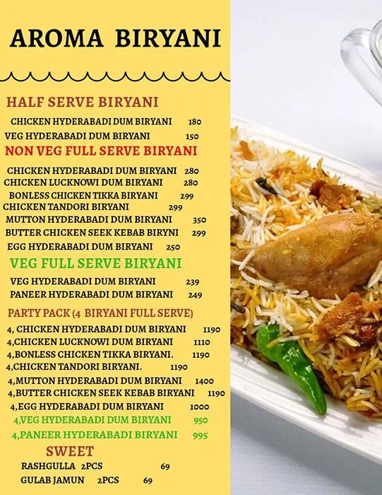 Aroma Biryani menu 