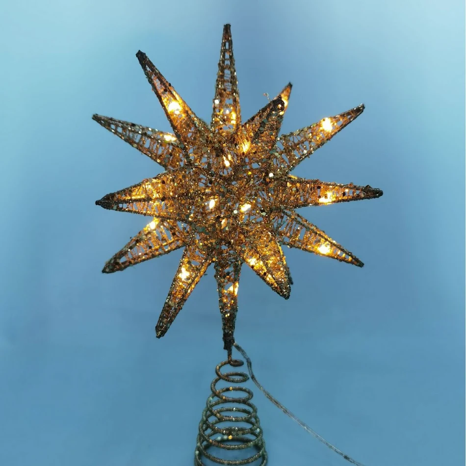 LED kerstboomversieringen met glitterpoeder Smeedijzeren explosie ster boomtop, feestelijk en schitterend!