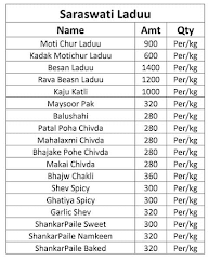 Saraswati Laddu menu 1