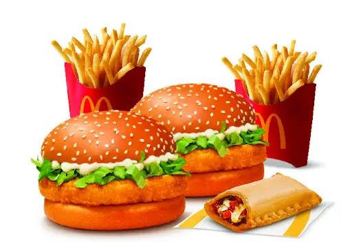 2 McChicken Burger + 2 Fries (M) + Veg Pizza McPuff