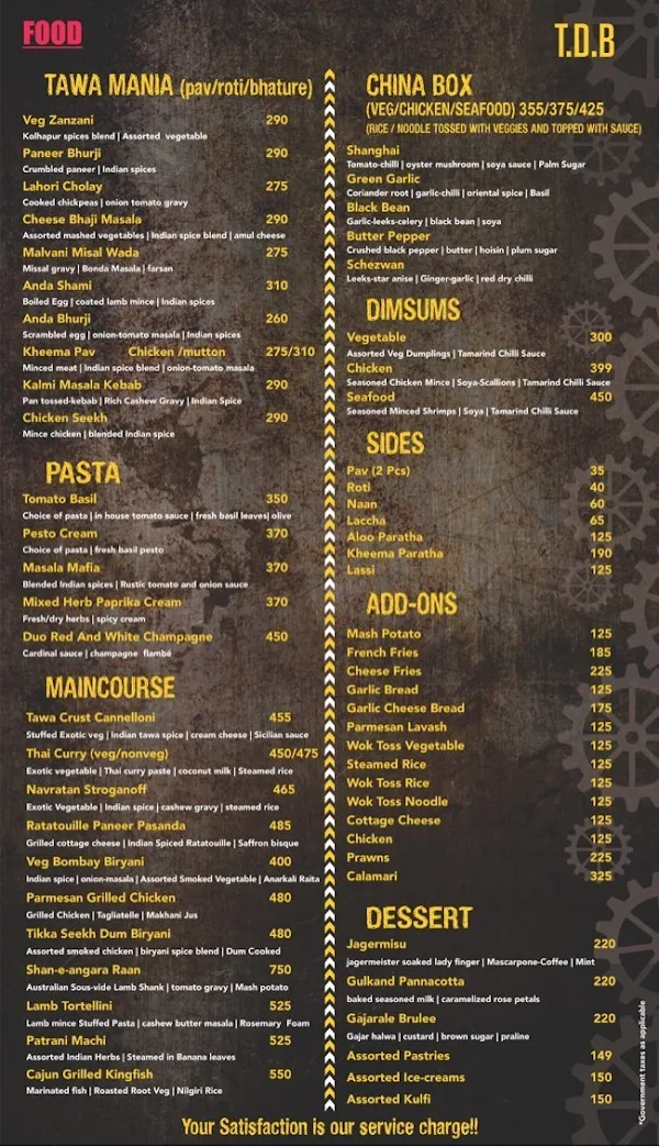 The Cafe - By TDB menu 