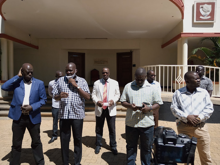 Bungoma MCAs outside the county assembly.