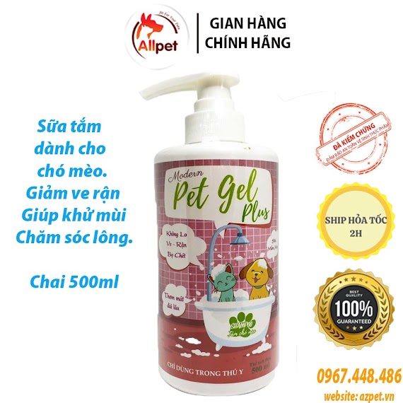 Sữa Tắm Trị Ve Rận Cho Chó Mèo Modern Pet Gel Plus. Dầu Gội Chó Mèo, Khử Mùi, Diệt Ve Rận, Mượt Lông. Chai 500Ml.