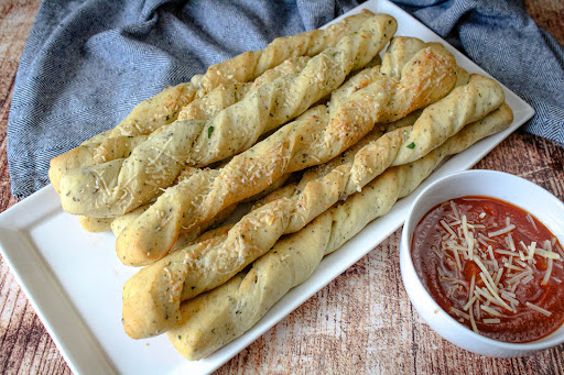 A platter of Twisty Sista Breadsticks.