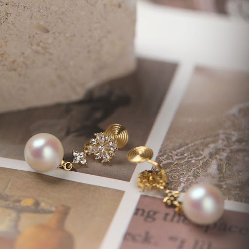 Title 5, Retro Minority Shining Pearl Stud Earrings, ele...