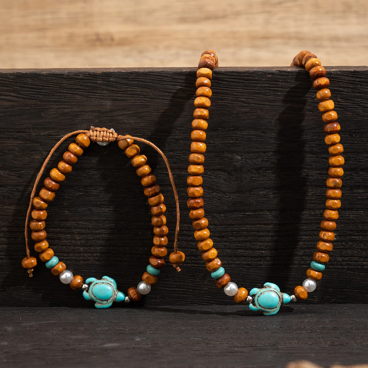 Title 4, Ensemble bracelet et collier tortue en perles d...