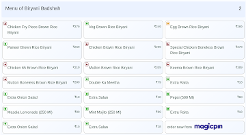 Biryani Badshah menu 