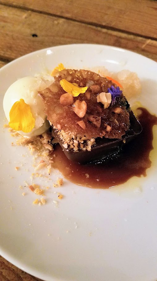 Zero Proof Dinner for Feast 2018 Dinner Series, Haitian Chocolate Ganache Dome with Vanilla, Peanut, Star Anise, Coffee by Gregory Gourdet paired with Nitro-carbonated Mexican Coca-cola with chicory and salted peanut powder