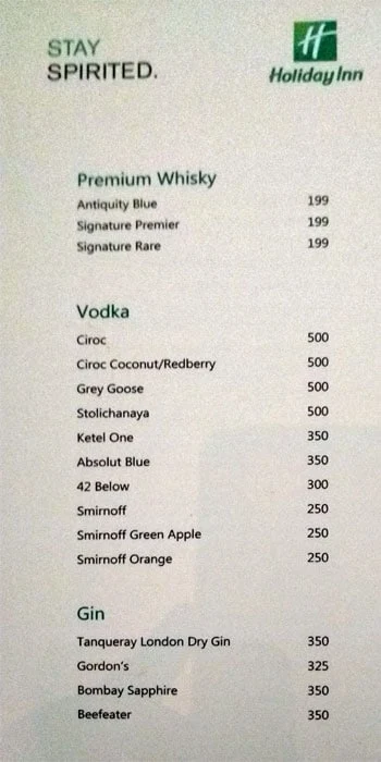 Lounge Bar - Holiday Inn menu 