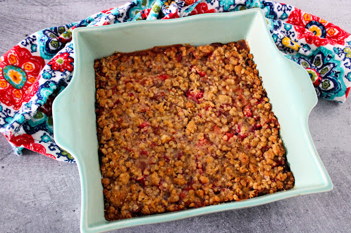 Mom's Rhubarb Crisp baked until golden brown.