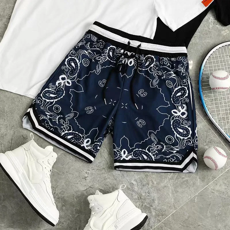 Pantalones cortos de baloncesto de secado rápido para hombre, estilo casual deportivo, estampado paisley, ideales para entrenamientos y verano.