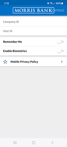 Screenshot Morris Bank mBiz Mobile