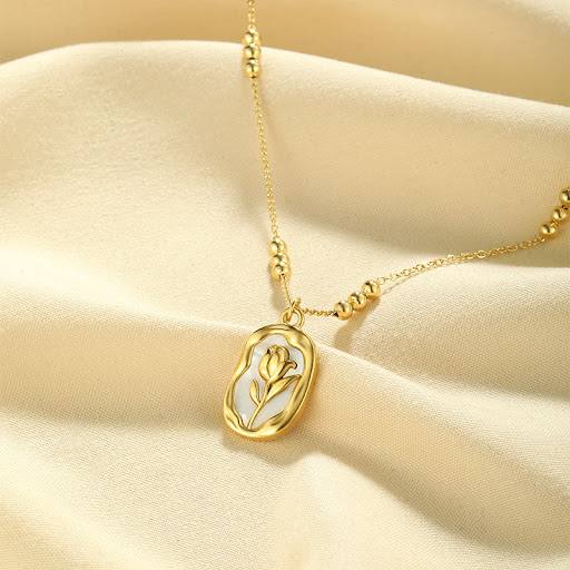 Title 6, Simple Rose White Shell Pendant Necklace for Wo...