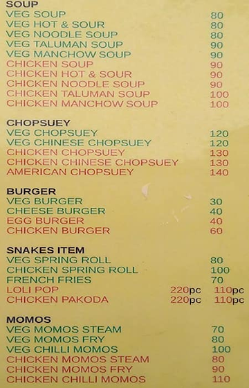 Hot chinese Fast food menu 