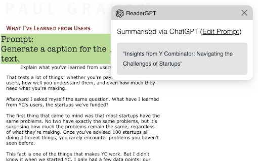 ReaderGPT: ChatGPT based Web Page Summariser