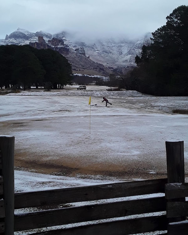 Snow at the Gooderson Drakensberg Gardens resort in Underberg on Monday morning.