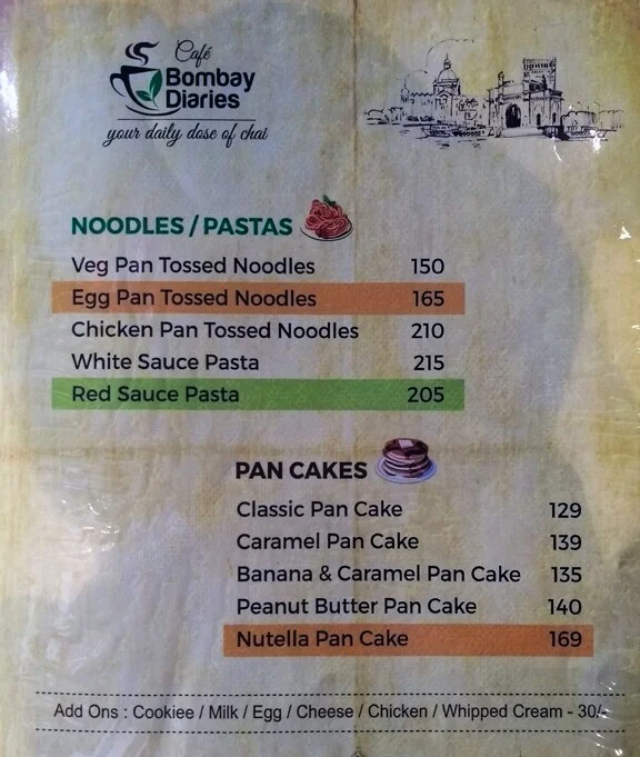 Cafe Bombay Diaries menu 