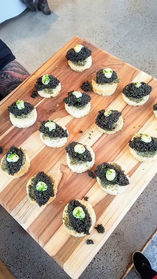 Zero Proof Dinner for Feast 2018 Dinner Series, Caviar Brioche Toasts with Seaweed Butter and Lemon by Andrew Zimmern