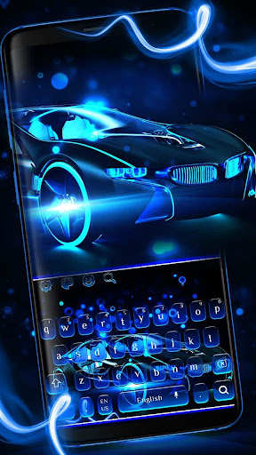 Neon Blue Sports Car Keyboard Theme
