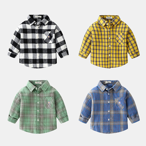 Title 2, Boys new plaid car lapel long sleeve shirt for...