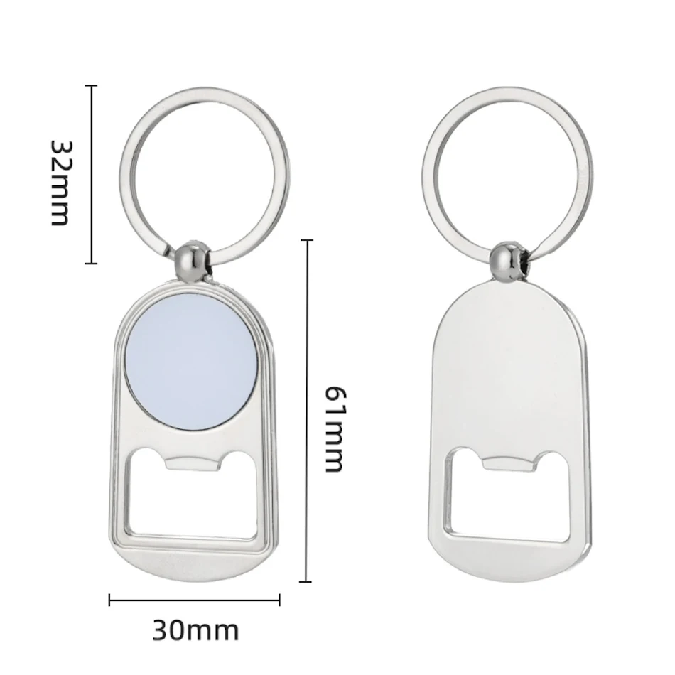 Porte-clés décapsuleur en métal vierge transfert thermique personnalisable Cadeau promotionnel pratique et utile.