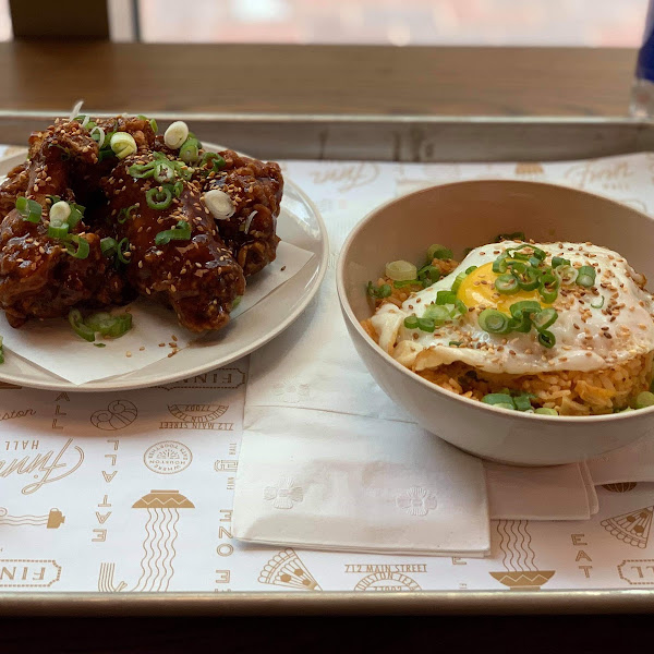 Korean Fried Chicken Wings and Kimchee Fried Rice