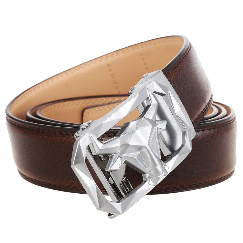 Cintura in pelle da uomo con fibbia automatica in lega, un accessorio elegante e pratico per un look raffinato e una vestibilità perfetta.