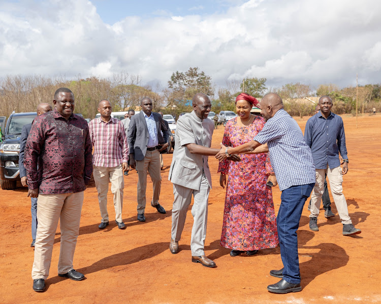 Taita Taveta Governor Andrew Mwadime with President William Ruto in Mwatate on July 23