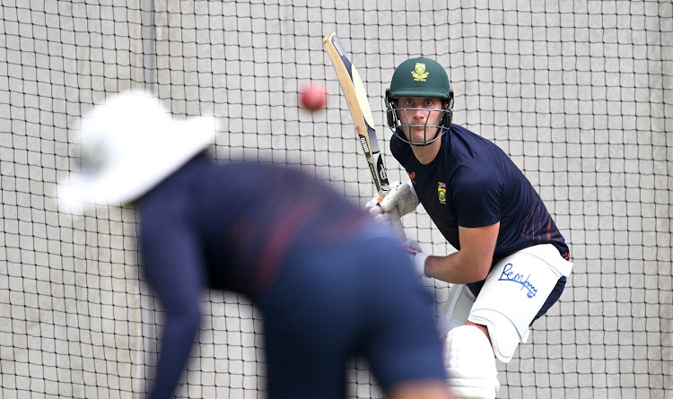 Theunis de Bruyn bats during a South Africa training session at the Gabba in Brisbane on December 16 2022.