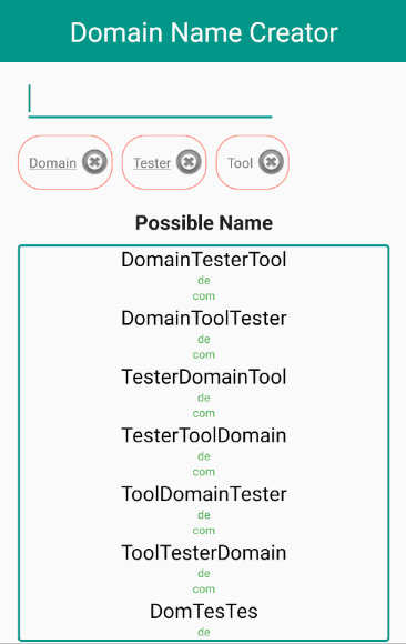 Domain Name Creator Screen 1
