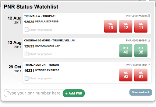 PNR Status Watchlist