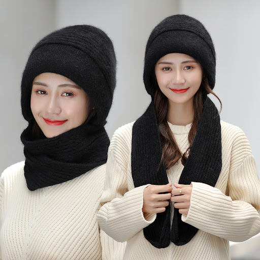 Title 2, Woolen Hat Womens Solid Color Scarf Integrated...
