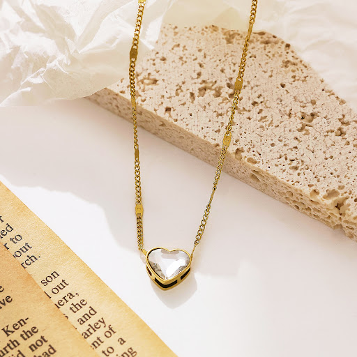 Title 6, Stainless Steel Necklace With Diamonds Loving H...