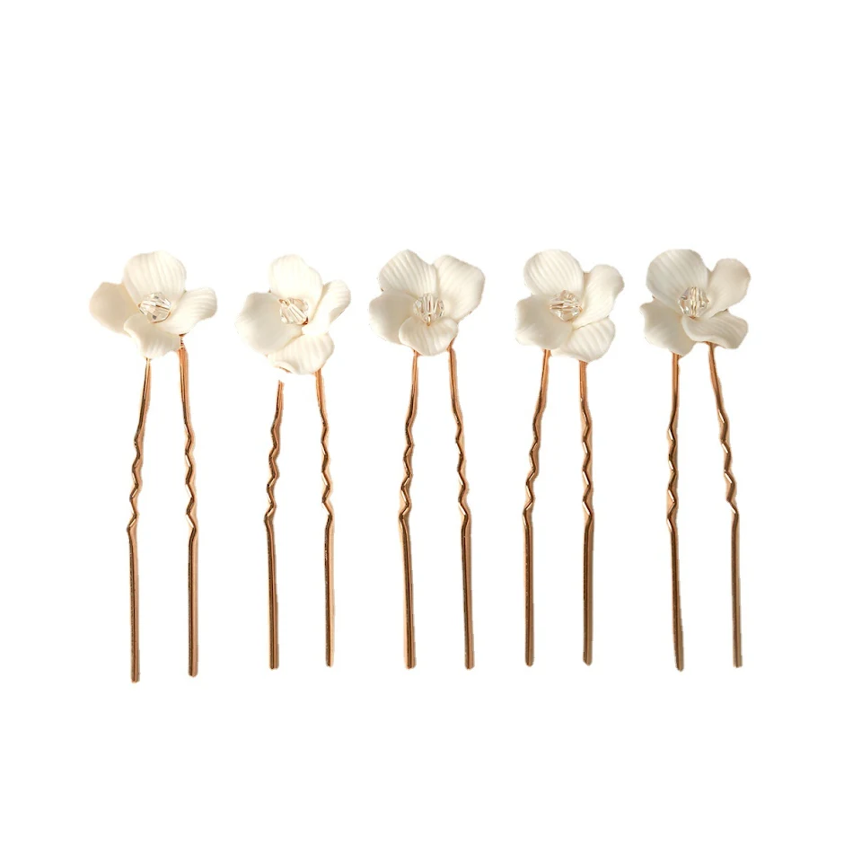 Acessórios de cabelo de flores de cerâmica branca para noivas – Casamentos na Europa e América